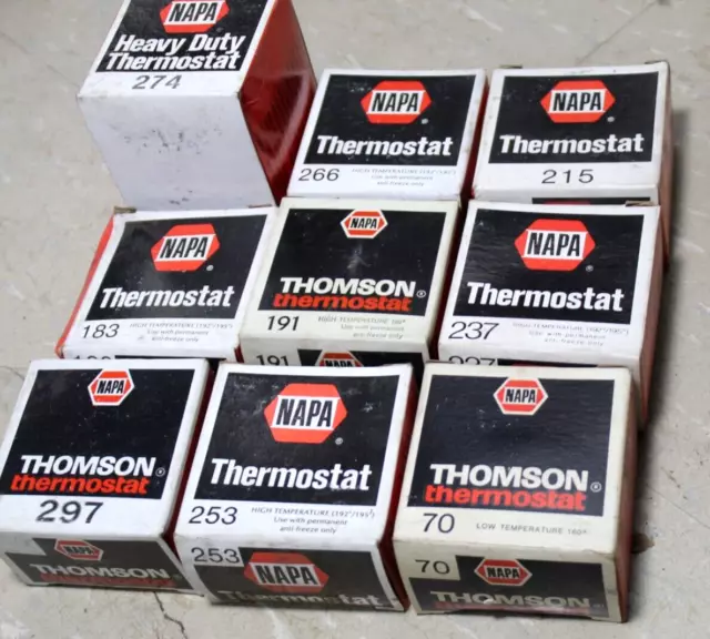 Lot of 9 NOS Napa Regular and Heavy-Duty Thermostats (5) -A