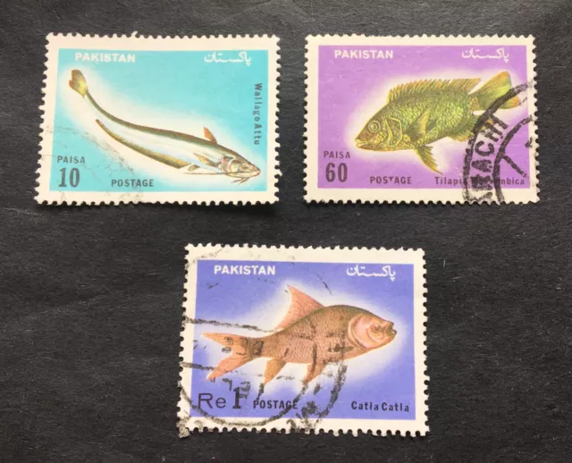 Pakistan 1973 fishes - 3 used stamps - Michel No. 351, 353, 354