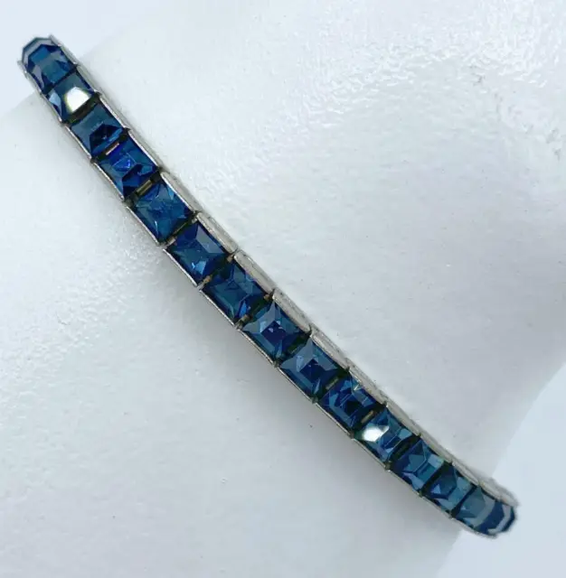 Vintage Art Deco Sterling Silver Sapphire Blue Paste Channel-Set Line Bracelet