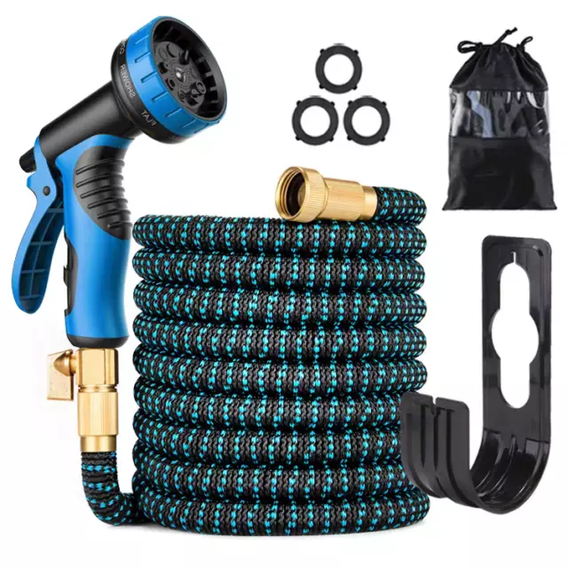 100FT Heavy Duty Expandable Flexible Garden Water Hose w/Spray Nozzle Hanger