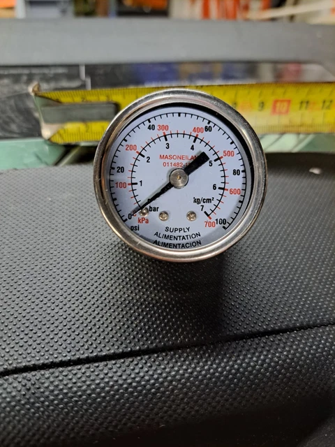 Manomètre glycérine boîtier INOX 63 raccord radial 1/4" -1-0 bar