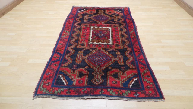 PERSAIN CARPET RUG HAND MADE Oriental Wool Vintage Hamadan 7ft 2" x 4ft RED