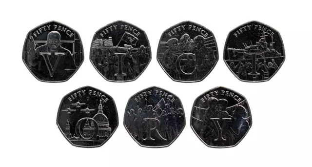 Isle of Man 50p VE Day Victory 7 Coin Set Choose Your Coin Fifty Pence - Unc