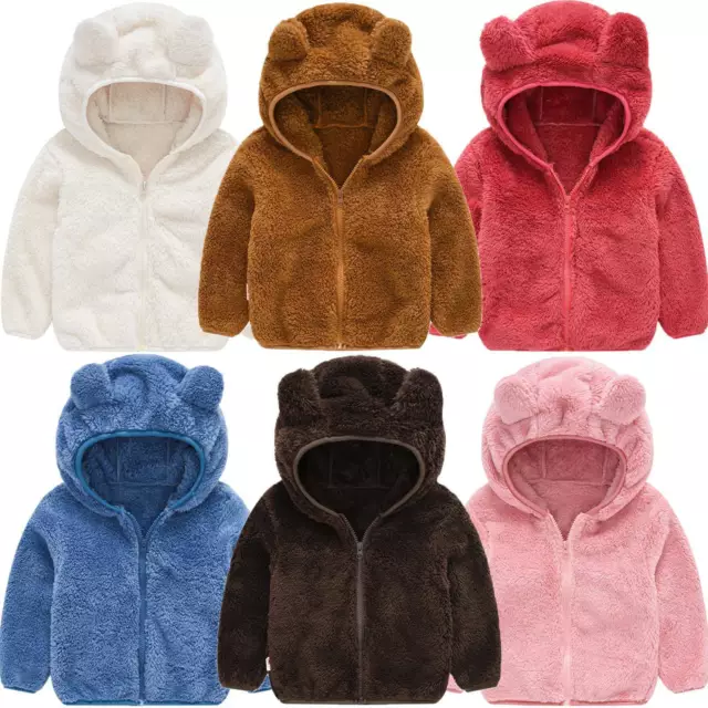 Winter Warm Boys Girls Kid Teddy Bear Fluffy Fleece Coat Jacket Hoodie Outwear.