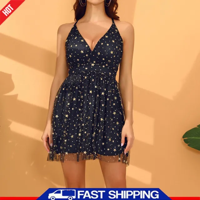 Women Mini Short Dress Sequin Star Print Backless Off Shoulder Product Features