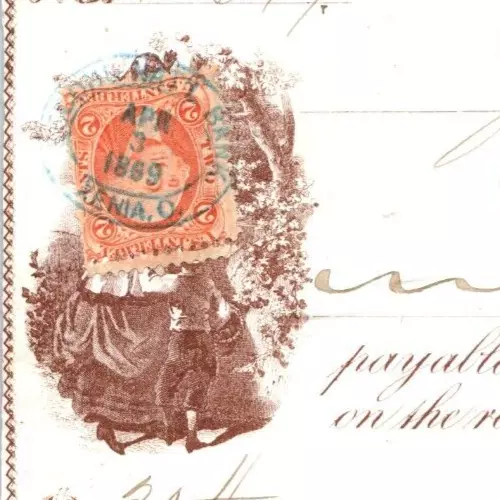 1869 Post Civil War Bank Check WIth Revenue Stamp Second National Bank