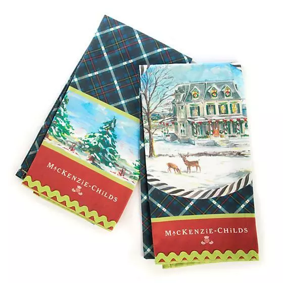 Brand New Mackenzie Childs Highbanks Dish Towels set of 2