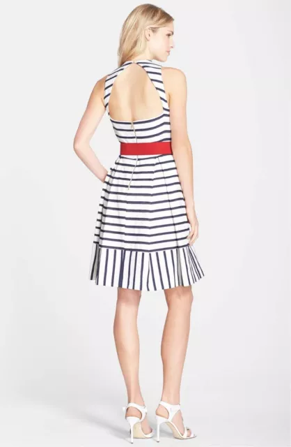 Eliza J Belted Stripe Fit & Flare Dress, Size 14 2