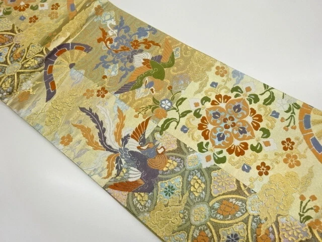 6528629: Japanese Kimono / Vintage Nagoya Obi / Kara-Ori / Woven Phoenix & Flora
