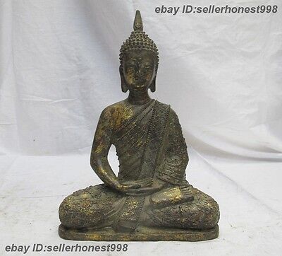 Tibet Copper Bronze buddhism Plum flower Thai Ayutthaya Sakyamuni Buddha Statue