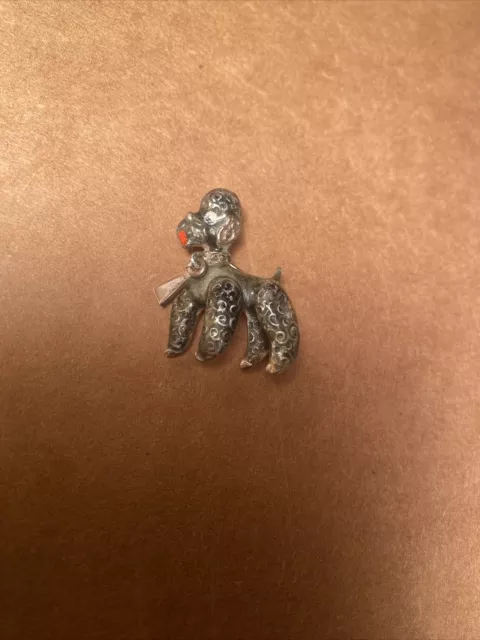Vintage ALICE CAVINESS Sterling Silver Enamel Marcasite Poodle Pin Brooch