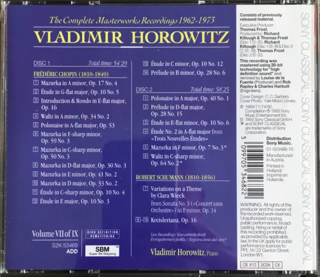 Horowitz・Complete Masterworks・Vol. VII・Early Romantics・2CD ℗©1993 Sony・Media NM! 3