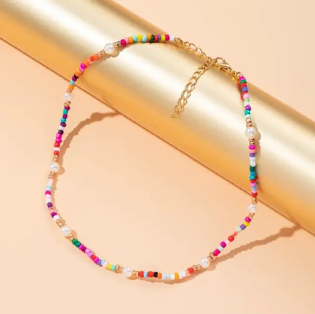 Perlen bunte Perlen-Halskette Halskette elegant handgefertigt kostenlose Geschenktasche UK