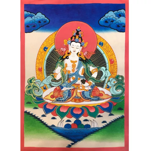 Vajrasattva Thangka Painting, Hand-painted on Cotton Canvas for Meditation