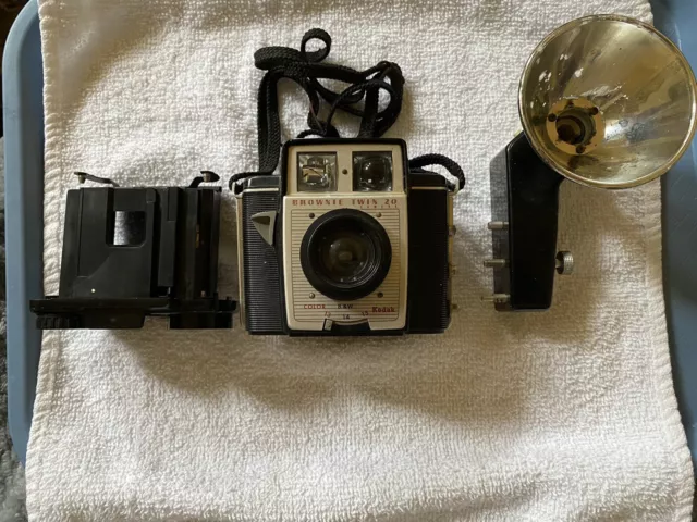 Vintage Kodak Brownie Twin 20 Camera with Strap And Bulb Holder
