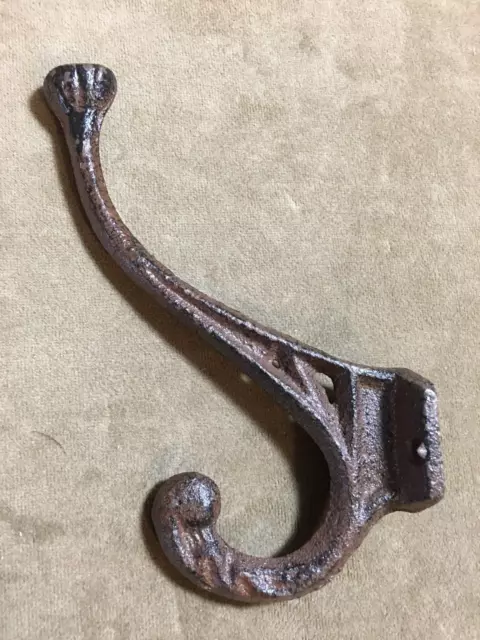 Double Wall Coat Hat Hook Hanger, Cast Iron Antique Style Brown/Red Patina NEW 2