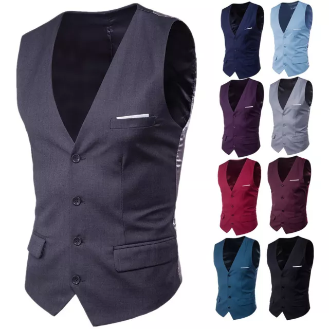 Mens Slim Fit Business Gilet Vest Sleeveless Blazer Jacket Wedding Waistcoat Top