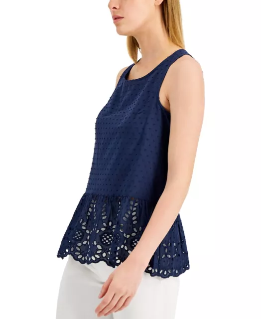 MSRP $59 Adyson Parker Womens Sleeveless Eyelet Peplum Top Blue Size Large