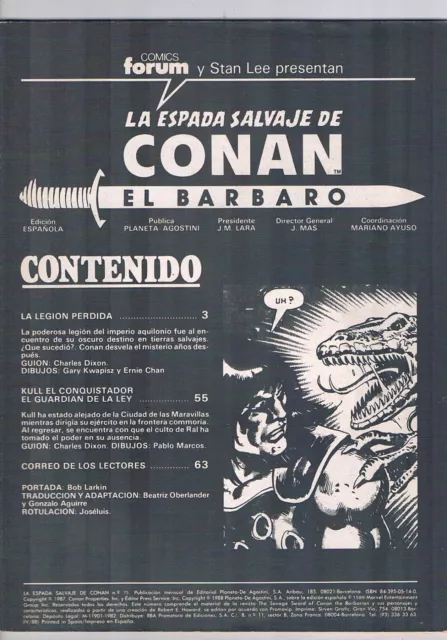 Comic tebeo la espada salvaje de conan el barbaro 75 comics forum 1987