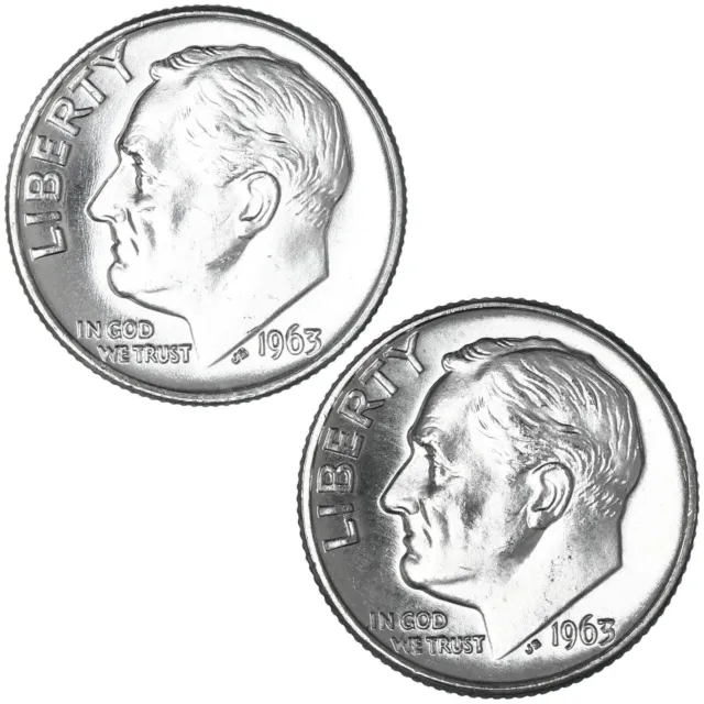 1963 P D Roosevelt Dime BU Year Set 90% Silver 2 Coin Lot