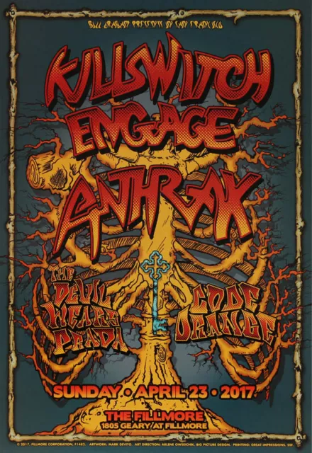 Killswitch Engage Anthrax Fillmore SF 4/23/2017 Poster Mark Devito F1482 KSE