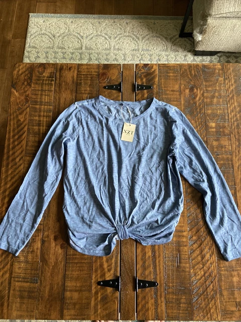 NZT NIC+ZOE Bracelet Sleeve Knot Front Tee Medium 100% Cotton China Blue