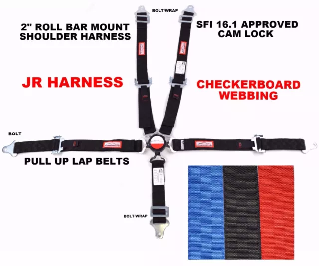 Jr Harness 2" Sfi 16.1 Pull Up Lap Belt Cam Lock Black Checkerboard Racerdirect