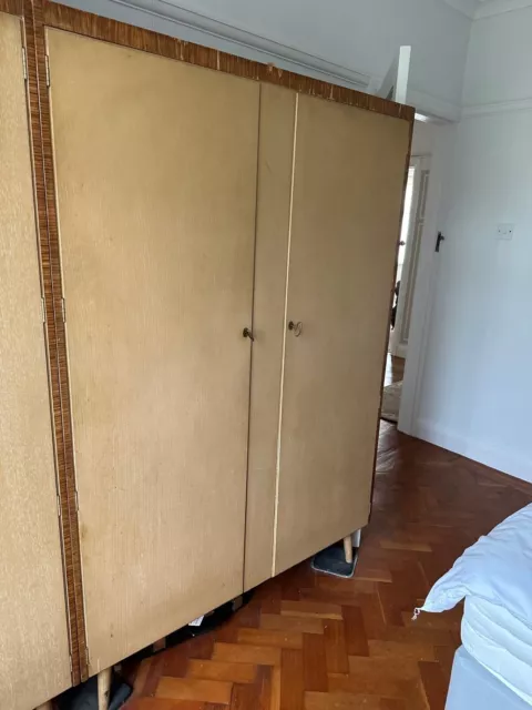 Vintage Mid Century Modern Large X2 Double Wardrobe In French Walnut by Wrigton