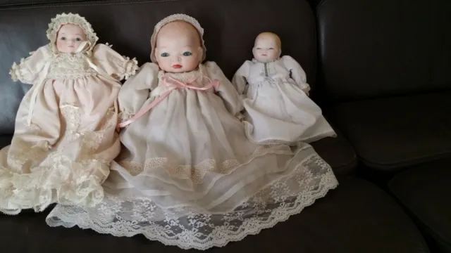 Lot of 3 Vintage BYE-LO BABY DOLLS 16" 10" 8" bisque heads Quality Details Gowns