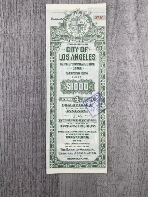 1924 California City of Los Angeles - Street Construction Bond Election 1924