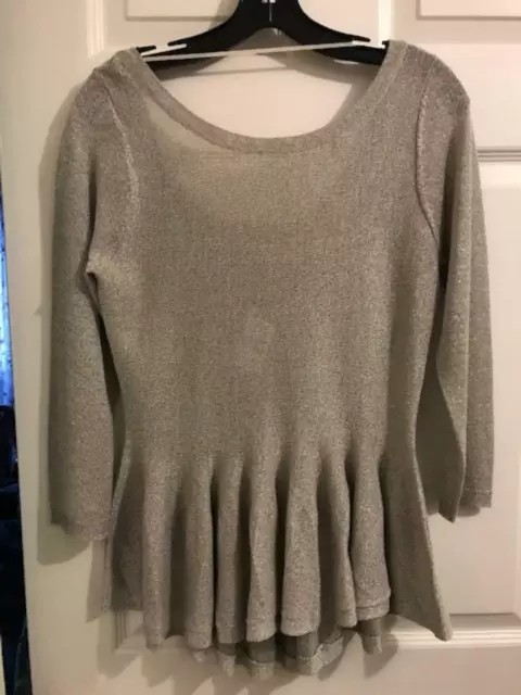 PHILOSOPHY Womens Silver/Gray Shimmer Knit Peplum Top Size M  NWT RRP $58