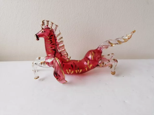 vintage glass horse figurine cranberry handblown mid century modern murano style