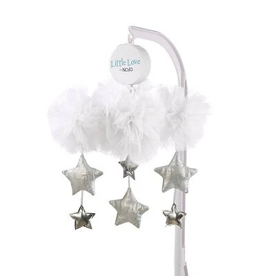 Little Love By NoJo Tulle Cloud with Silver Metallic Stars Nursery Crib Musical