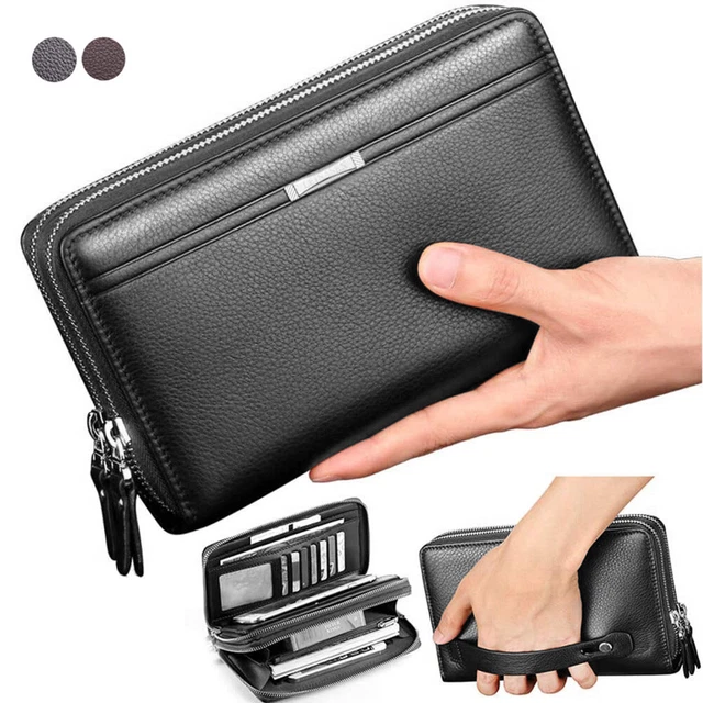 Men's Bifold Leather Coin Handbag Multi Card Holder Purse Zip Long Wallet Clutch