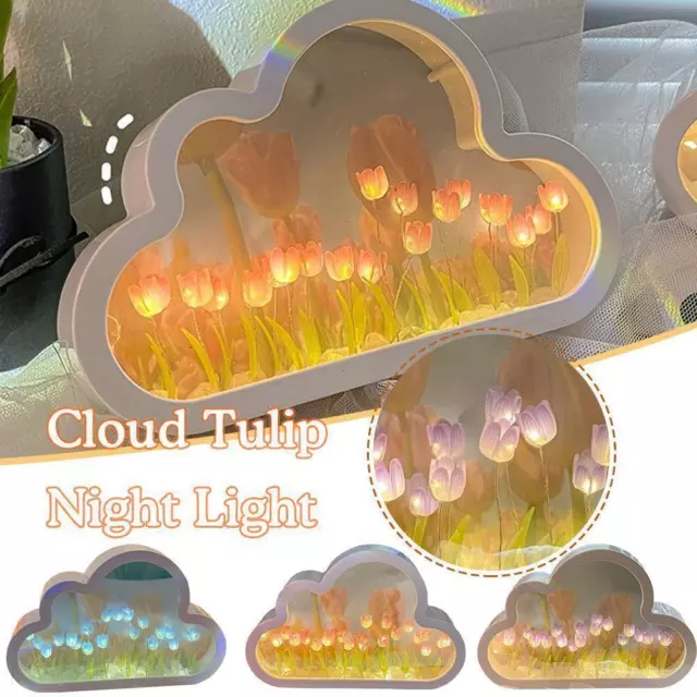 Handmade DIY Cloud Tulip Mirror Small Night Light INS Girl Heart Living Roomﻬ