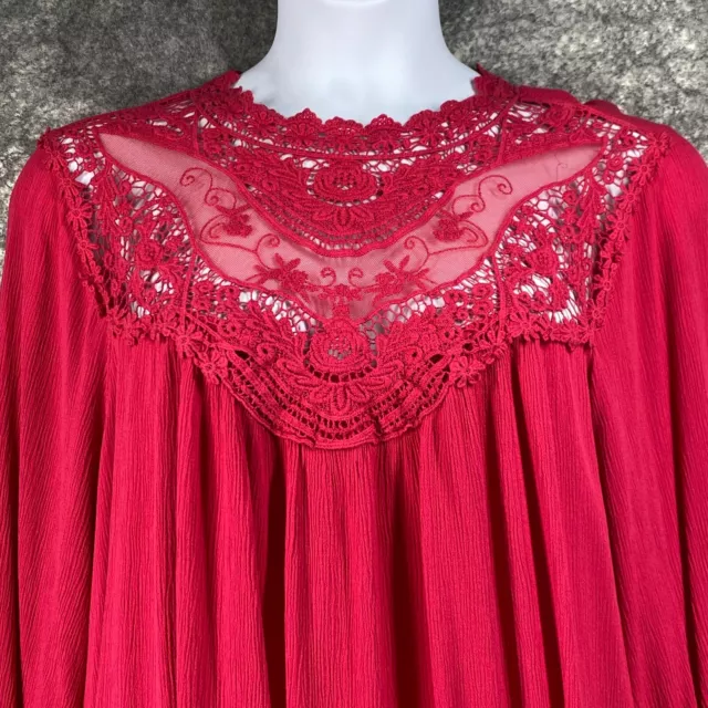 Torrid Shirt 5 Women 5X Red Lace Crinkle Victorian Country Cottagecore Prairie