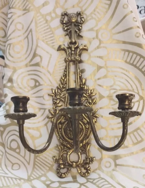 Vintage - 1 piece - 3 arm Solid Brass Candle Wall Sconce - 18"- 4 Lbs