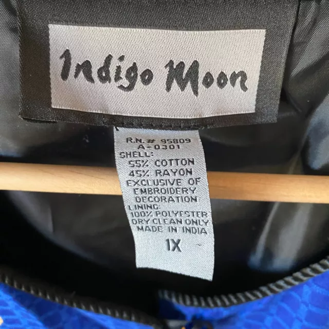 VTG SZ 1X Indigo Moon Cobalt Blue Patchwork Art To Wear Jacket ...