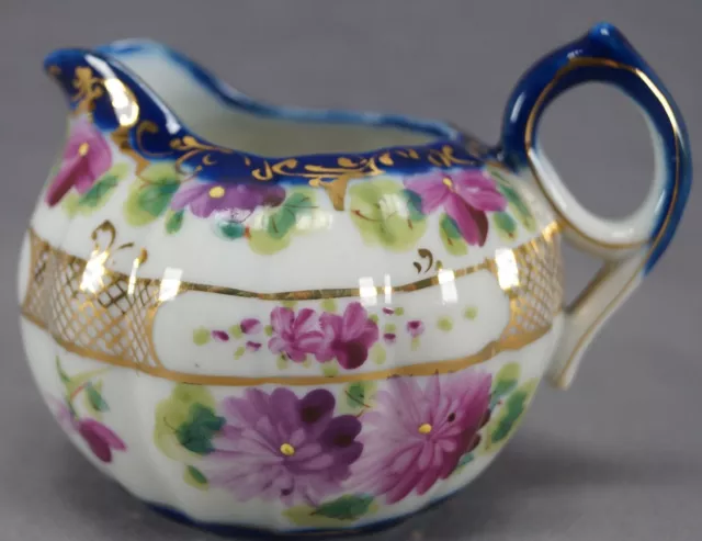 Nippon Hand Painted Purple Floral , Cobalt & Gold Creamer Circa 1891 - 1921