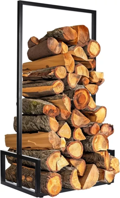 Large Black Firewood Log Rack Storage Holder Metal Shelf Stand Tall Steel