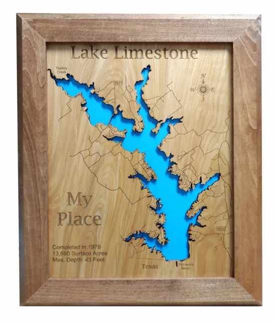 Lake Limestone, Texas  - Laser Cut Wood Map
