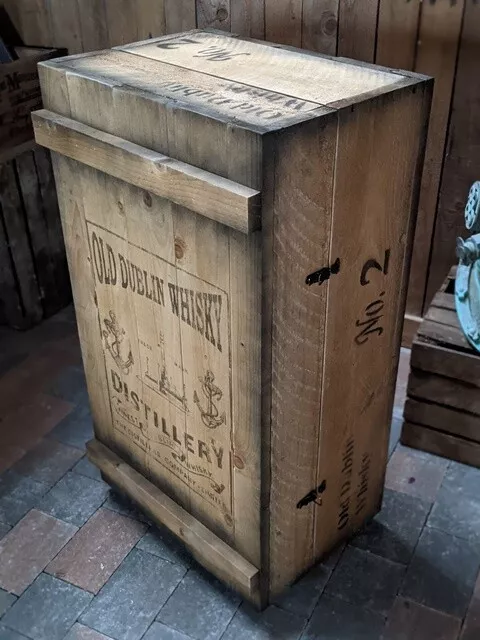 Grosser Barschrank Frachtkiste Old Dublin Whisky Kiste Vintage Minibar Bar Holz