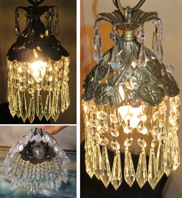 SWAG filigree pierced Lamp hanging Spelter Pond Lily crystal chandelier