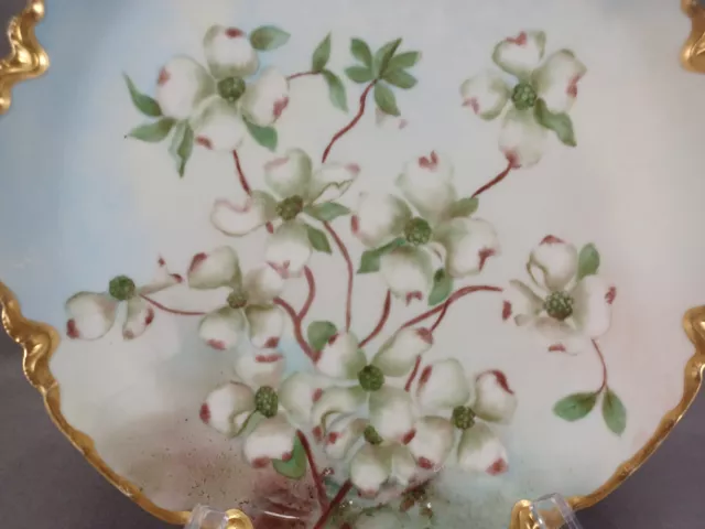 Haviland Limoges Signed BG 1899 Hand Painted Dogwood Flowers & Gold Cake Plate 2