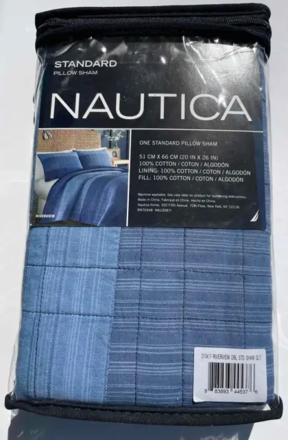 Nautica Riverview Quilted Standard Size Quilted Pillow Sham Shades Of Blue Nwt 2