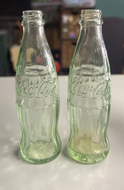2 GREEN GLASS COCA COLA BOTTLES Salt & Pepper Shakers No Lids $6.75 ...