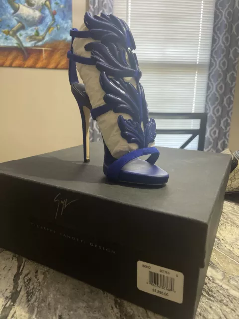 Giuseppe Zanotti Cruel Summer 110 Blue Setter Wing Strap Sandal Heel Pump 35