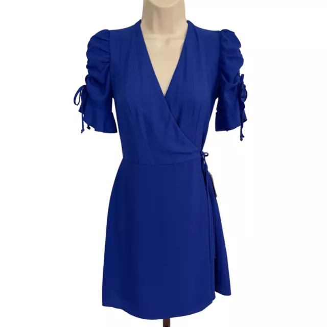 B Darlin Womens Dress 6 Royal Blue Crepe Faux Wrap Fit Flare Classic Party Event