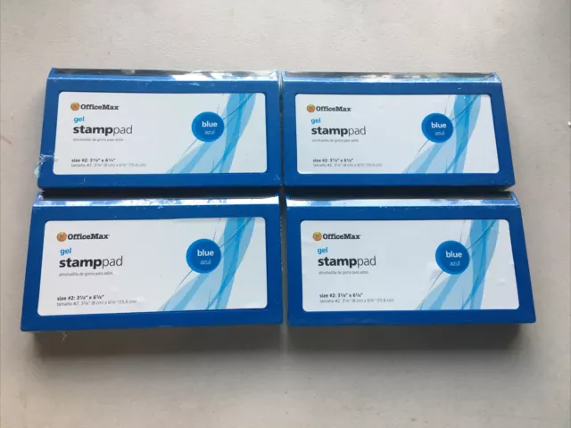 Lot of 4 OfficeMax gel Stamppad BLUE size #2: 3 1/8” X 6 1/6”