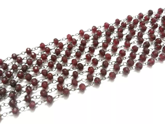 0.9m Naturel Rubis Rouge Quartz Rondelle à Facettes 6mm Perles, Noir Chaîne RC2